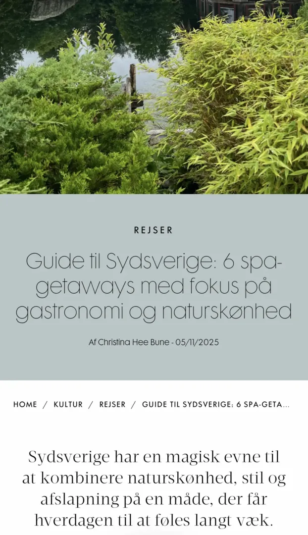 Lummig grönska vid vattnet på spa-getaway i Sydsverige med brygga och naturskön utsikt